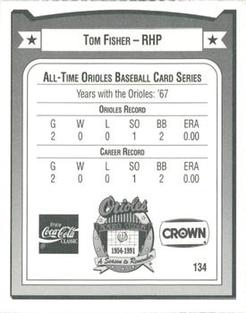 1991 Crown/Coca-Cola Baltimore Orioles #134 Tom Fisher Back