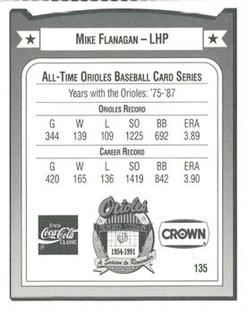 1991 Crown/Coca-Cola Baltimore Orioles #135 Mike Flanagan Back