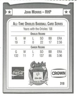 1991 Crown/Coca-Cola Baltimore Orioles #318 John Morris Back