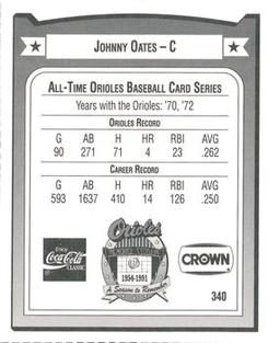 1991 Crown/Coca-Cola Baltimore Orioles #340 Johnny Oates Back