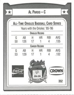 1991 Crown/Coca-Cola Baltimore Orioles #352 Al Pardo Back