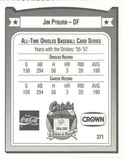 1991 Crown/Coca-Cola Baltimore Orioles #371 Jim Pyburn Back