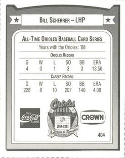 1991 Crown/Coca-Cola Baltimore Orioles #404 Bill Scherrer Back