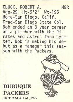 1975 TCMA Dubuque Packers #10 Bob Cluck Back