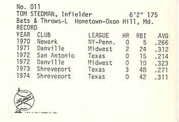 1975 TCMA Lafayette Drillers #11 Tom Stedman Back