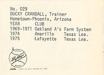 1975 TCMA Lafayette Drillers #29 Ducky Crandall Back