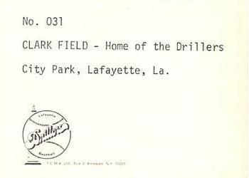 1975 TCMA Lafayette Drillers #31 Clark Field Back