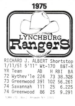 1975 TCMA Lynchburg Rangers #NNO Rich Albert Back
