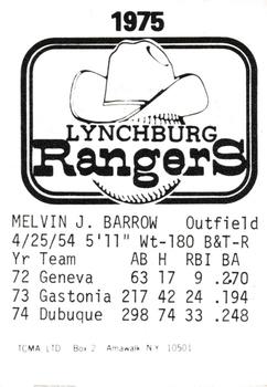 1975 TCMA Lynchburg Rangers #NNO Mel Barrow Back