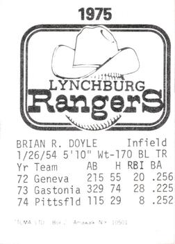 1975 TCMA Lynchburg Rangers #NNO Brian Doyle Back