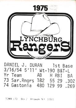 1975 TCMA Lynchburg Rangers #NNO Dan Duran Back