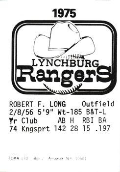 1975 TCMA Lynchburg Rangers #NNO Robert Long Back