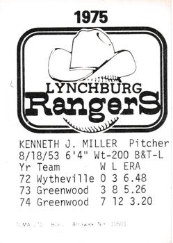 1975 TCMA Lynchburg Rangers #NNO Ken Miller Back