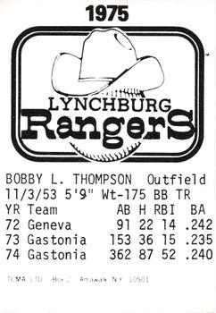 1975 TCMA Lynchburg Rangers #NNO Bobby Thompson Back