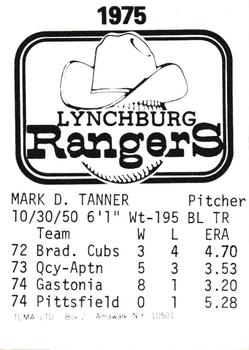 1975 TCMA Lynchburg Rangers #NNO Mark Tanner Back