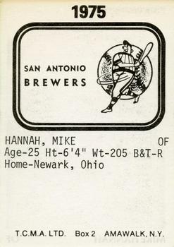 1975 TCMA San Antonio Brewers #NNO Mike Hannah Back