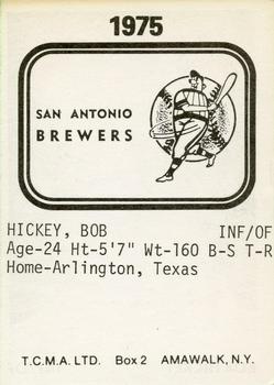 1975 TCMA San Antonio Brewers #NNO Bob Hickey Back
