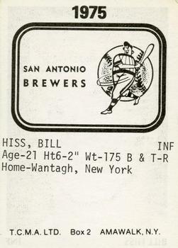 1975 TCMA San Antonio Brewers #NNO Bill Hiss Back
