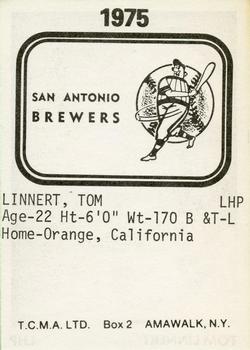 1975 TCMA San Antonio Brewers #NNO Tom Linnert Back