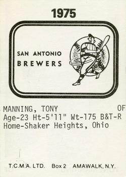 1975 TCMA San Antonio Brewers #NNO Tony Manning Back