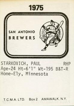 1975 TCMA San Antonio Brewers #NNO Paul Starkovich Back