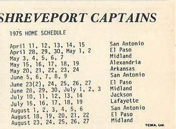 1975 TCMA Shreveport Captains #NNO Frank Grundler Back