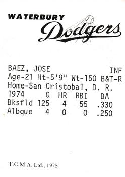 1975 TCMA Waterbury Dodgers #NNO Jose Baez Back