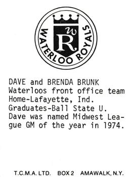 1975 TCMA Waterloo Royals #NNO Dave Brunk / Brenda Brunk Back