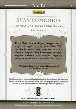 2014 Panini National Treasures - Colossal Materials Prime Nameplate #12 Evan Longoria Back