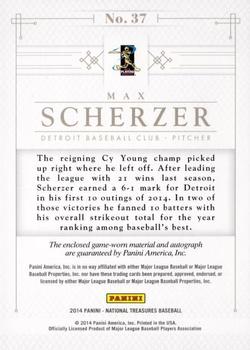 2014 Panini National Treasures - Silhouette Autographs Brand Logo Tag Red #37 Max Scherzer Back