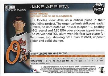 2010 Topps Update #US-251 Jake Arrieta Back
