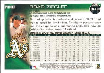 2010 Topps Update #US-113 Brad Ziegler Back