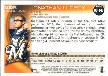 2010 Topps Update #US-143 Jonathan Lucroy Back