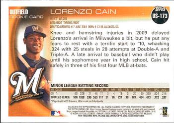 2010 Topps Update #US-173 Lorenzo Cain Back