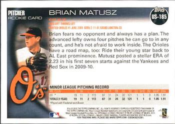 2010 Topps Update #US-185 Brian Matusz Back