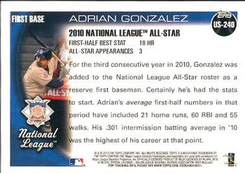2010 Topps Update #US-240 Adrian Gonzalez Back