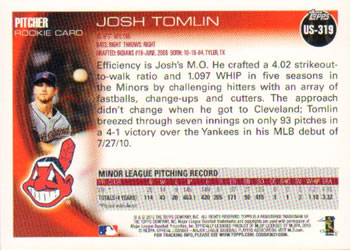 2010 Topps Update #US-319 Josh Tomlin Back