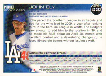 2010 Topps Update #US-322 John Ely Back