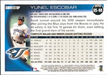 2010 Topps Update #US-98 Yunel Escobar Back