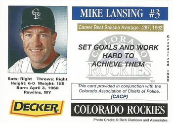 1998 Grandstand Colorado Rockies Police #NNO Mike Lansing Back