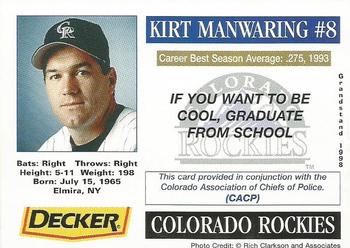 1998 Grandstand Colorado Rockies Police #NNO Kirt Manwaring Back