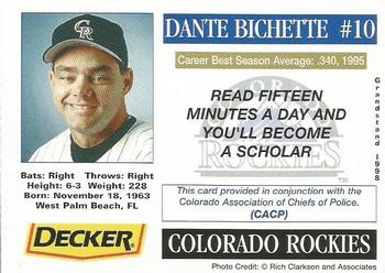 1998 Grandstand Colorado Rockies Police #NNO Dante Bichette Back