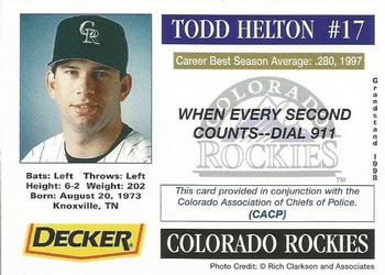 1998 Grandstand Colorado Rockies Police #NNO Todd Helton Back
