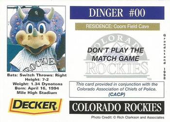 1998 Grandstand Colorado Rockies Police #NNO Dinger Back