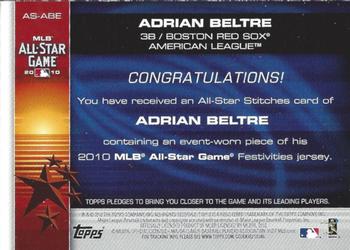 2010 Topps Update - All-Star Stitches #AS-ABE Adrian Beltre Back