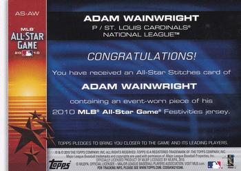 2010 Topps Update - All-Star Stitches #AS-AW Adam Wainwright Back