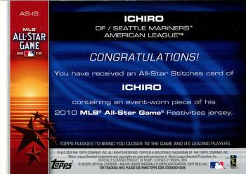 2010 Topps Update - All-Star Stitches #AS-IS Ichiro Suzuki Back