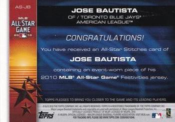 2010 Topps Update - All-Star Stitches #AS-JB Jose Bautista Back