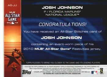 2010 Topps Update - All-Star Stitches #AS-JJ Josh Johnson Back