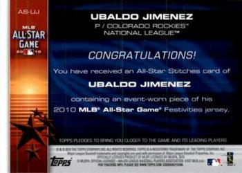 2010 Topps Update - All-Star Stitches #AS-UJ Ubaldo Jimenez Back
